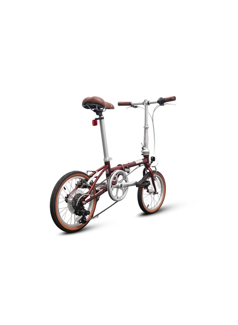 DAHON Boardwalk D7 16" 7-Speed Folding Bike, Dark Red | Chromoly Steel Frame, V-Brakes - Image 3